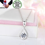 OMHXZJ Wholesale European Fashion Woman Girl Party Wedding Gift Water Drop AAA Zircon 925 Sterling Silver Pendant Necklace NA44