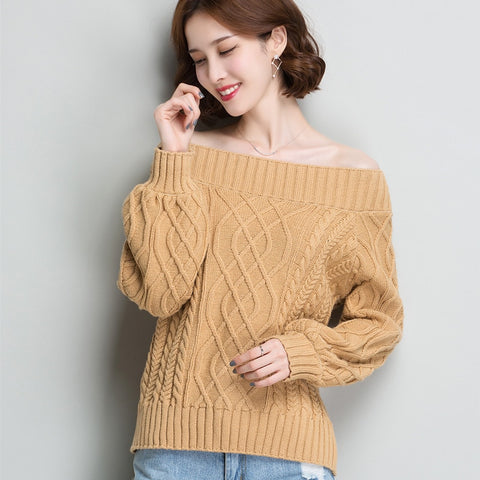 Off shoulder sweater sexy knitted sweater women winter 2018 christmas jumper winter tops women pullovers and sweaters KK2527