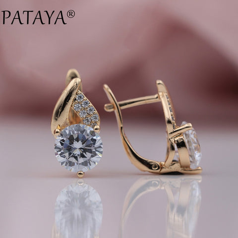 PATAYA New Arrivals 585 Rose Gold Flame Type Micro-wax Inlay Natural Zircon Big Dangle Earrings Women Wedding Party Cute Jewelry
