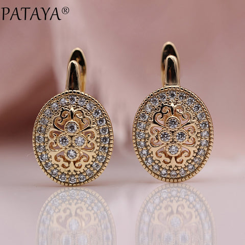 PATAYA New Micro Wax Inlay Hollow Drop Earrings Women Luxury Wedding Fashion Jewelry 585 Rose Gold Natural Zircon Flower Earring