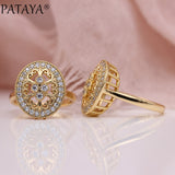 PATAYA New Micro Wax Inlay Hollow Rings Women Luxury Wedding Fine Fashion Jewelry 585 Rose Gold Natural Zircon Flower Oval Ring