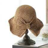 Parent-child 100%Raffia Bow Sun Hat Wide Brim Floppy Summer Hats For Women Beach Panama Straw Dome Bucket Hat Femme Shade Hat