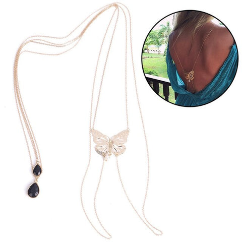 Pearl Butterfly Pendant Necklace Backdrop Back Chain Necklace Fashion Jewelry Accessories for Women Party Wedding