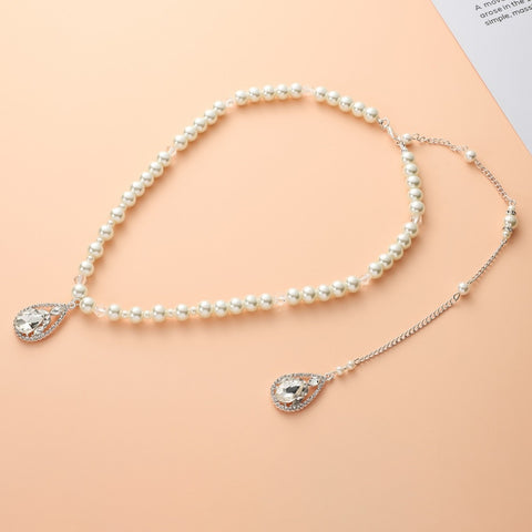 Pearl Crystal Sex Necklace Long Tassel Bare Back Chain Pendants Bride Bridesmaid Jewelry Gift for Women Party Wedding Christmas