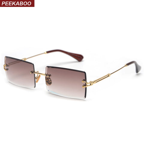 Peekaboo small rectangle sunglasses women rimless square sun glasses for women 2019 summer style female uv400 green brown