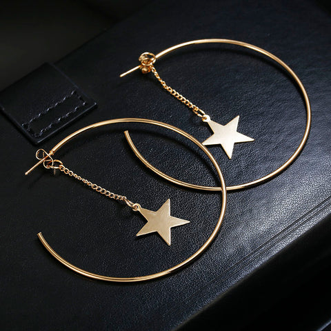 Personality Super Big Circles Hoop Earrings For Women Fashion Gold Color Jewelry Trendy Retro Big Round Circle Star Earrings