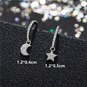 Petite Korean Style 925 Sterling Sliver Small Mini Cute Luxury Moon Star CZ Stud Earrings for Women female Studs Silver Jewelry