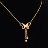 QCOOLJLY 1pc Rose Gold Silver Color Crystal Butterfly Pendant Choker Necklace For Women Good Quality Short Jewelry Best Selling