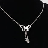 QCOOLJLY 1pc Rose Gold Silver Color Crystal Butterfly Pendant Choker Necklace For Women Good Quality Short Jewelry Best Selling