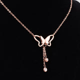 QCOOLJLY 1pc Rose Gold Silver Color Crystal Butterfly Pendant Choker Necklace For Women Good Quality Short Jewelry Best Selling