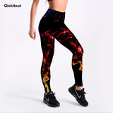 Qickitout 3D Digital Neon Printed For Women's Leggings Black Slim Fitness Leggings Mid Waist Ankle Length Pants Casual Workout