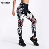 Qickitout New Arrival Women Leggings Sexy Girl With Roses Printed Leggings Gothic Fitness Workout Leggings Mid Waist Pants S-4XL