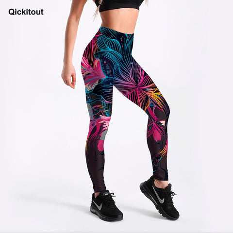 Qickitout New Fashion Women Leggings Floral Petal Digital Color Printed Leggings Sexy Workout Fitness Pants Casual Streetwears