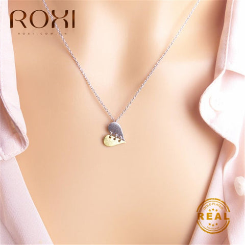 ROXI 2019 Fashion Simple Heart Necklace Women Gold   Chain BFF Friendship Jewelry Broken Heart Necklaces & Pendants Collier