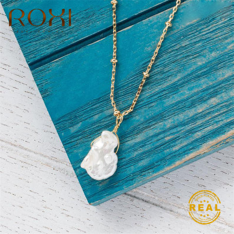 ROXI 2019 New Baroque Pearl Necklace for Women Real Natural Freshwater Pearl Jewelry Copper Long Chain Pendant Necklace Kolye