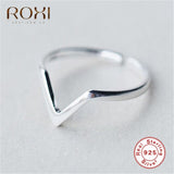 ROXI 925 Sterling Silver Geometric Adjustable Rings for Women Wave Letter V Triangle Round Open Ring Wedding Jewelry Finger Ring