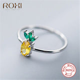 ROXI 925 Sterling Silver Open Pineapple Finger Rings for Women Girls Mermaid Daisy Flower Rabbit Adjustable Ring Party Jewelry