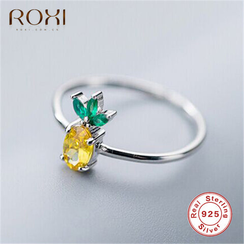 ROXI 925 Sterling Silver Open Pineapple Finger Rings for Women Girls Mermaid Daisy Flower Rabbit Adjustable Ring Party Jewelry