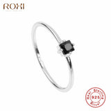 ROXI 925 Sterling Silver Rings Wedding Jewelry Thin Black Stone Crystal Rings for Women Finger Jewelry Dainty  Engagement Rings