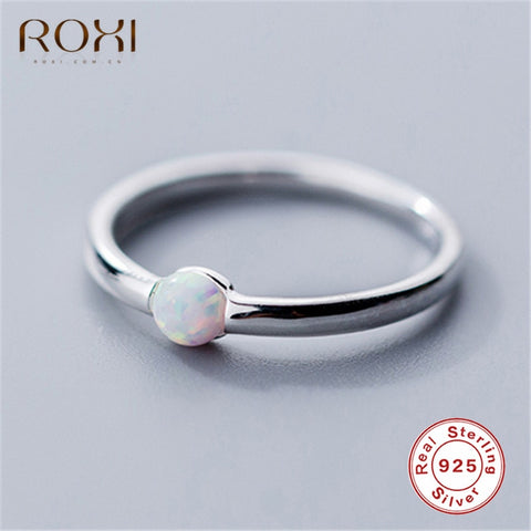 ROXI 925 Sterling Silver Round Opal Rings for Women Party Classic Minimalist Wedding Ring Thin Index Finger Ring Couple Jewelry