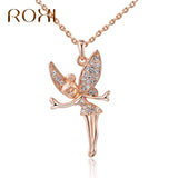 ROXI Angel Fairy Necklace Pendant Rose Gold Color Crystal Chain Zinc Alloy Girl Women Necklace Jewelry collier femme ras de cou