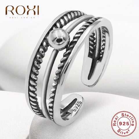 ROXI Black Antique Thai Silver Twist Ring 925 Sterling Silver Rings For Women Adjustable Finger Toe Ring Knuckle Wedding Jewelry