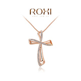 ROXI Brand Luxury Rose Gold Color Cross Women Necklaces Pendant Fashion Czech Stone Necklace for Women Femme Jewelry Wholesale