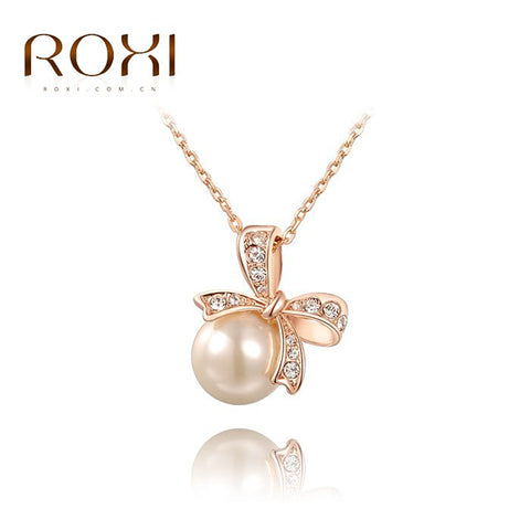 ROXI Brand Necklace Women Crystal Pendant Bowknot Necklace with Chain Royal Necklace for Women Bijoux Femme