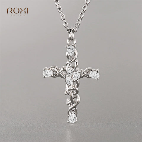 ROXI Crystal Rhinestone Cross Pendant Necklace Twisted Cross Chockers Necklace Women Jewelry 2019 Fashion Statement Necklace