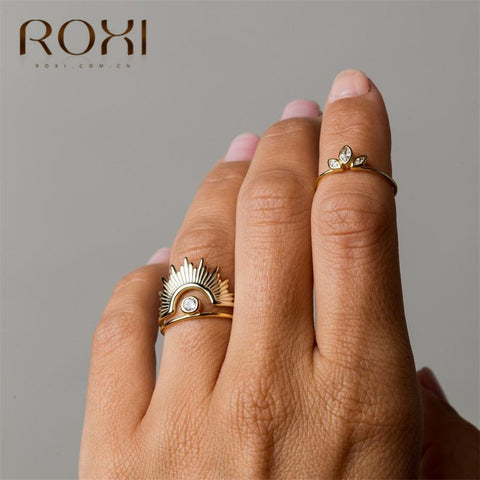 ROXI Dainty White Crystal Rings for Women Simple Horse Eye Rhinestone Wedding Rings Engagement Gifts 925 Sterling Silver Rings