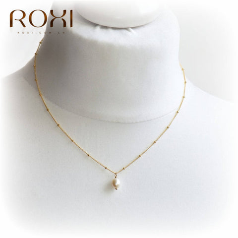 ROXI Fashion Freshwater Pearl Pendant Necklaces for Women Gold Beads Chain Necklace Choker Irregular Baroque Pearl Jewelry Gifts