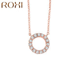 ROXI Fashion ketting Round Pendant Necklace Women Simple Rose Gold Chain Crystal Necklace Jewelry collares largos de moda 2018