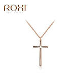 ROXI Necklace For Women Fashion Jewelry Rose Gold Color Statement Cross Pendant Necklace For Women Party Wedding Long Necklace