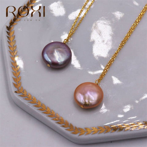 ROXI Purple Pink Baroque Pearl Pendant Necklace Simple Design Freshwater Pearl Choker Necklace for Women Birthday Gift Collares