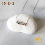 ROXI Rainbow CZ Crystal Necklace Women Geometric Rainbow Zircon Long Chain Necklaces & Pendants Fashion Jewelry Boho Necklace