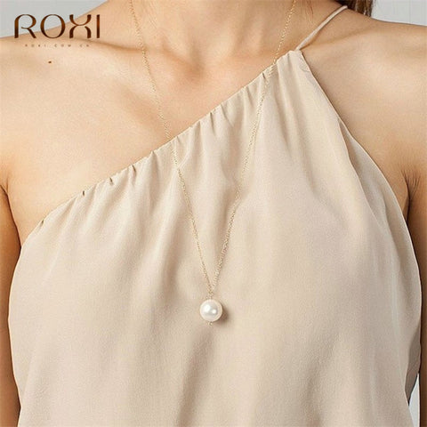 ROXI Simple Fashion Baroque Pearl Jewelry White Freshwater Pearl Pendant Necklace for Women Gold Long Chain Necklace Choker Gift