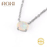 ROXI Small Dainty Oval Opal Necklace Women Jewelry White Fire Opal Zircon Necklace & Pendant Female Wife Birthday Gift Choker