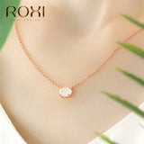 ROXI Small Dainty Oval Opal Necklace Women Jewelry White Fire Opal Zircon Necklace & Pendant Female Wife Birthday Gift Choker