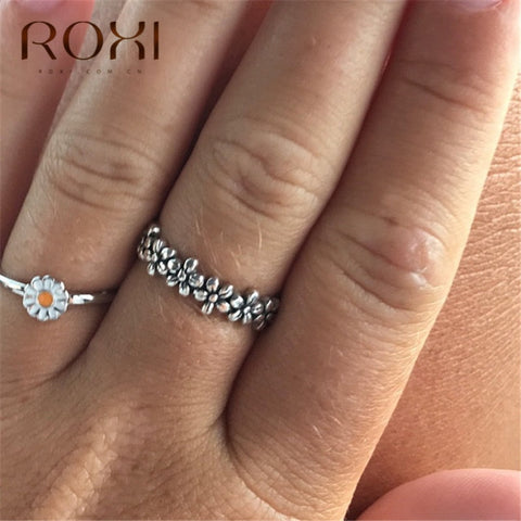 ROXI Vintage 925 Sterling Silver Rings for Women Delicate Daisy Flower Ring Wedding Jewelry Charm Floral Finger Rings Anillos