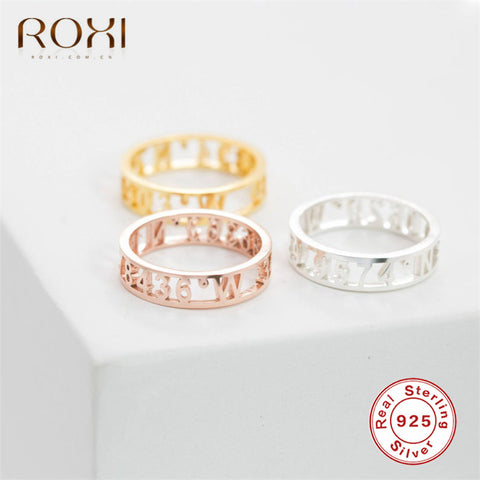 ROXI Vintage 925 Sterling Silver Rings for Women Hollow Out Letter Ring Stackable Female Engagement Wedding Rings Finger Jewelry
