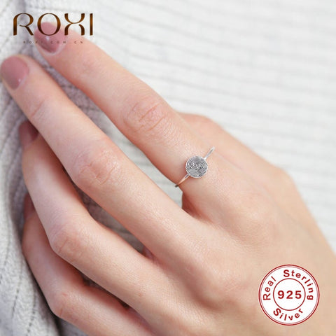 ROXI Vintage Fingerprint Rings for Women Minimalist Jewelry Custom Wedding Rings Genuine 925 Sterling Silver Rings Promise Gifts