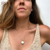 ROXI White Baroque Pearl Pendant Necklace Doule Layer Freshwater Pearl Statement Necklace Women Jewelry Gold Long Chain Necklace