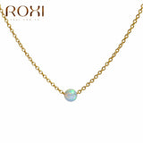 ROXI White Fire Opal Choker Necklace Gold Link Chain Necklace Small Round Pendant Necklace for Women Fashion Minimalist Jewelry