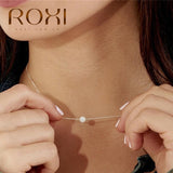 ROXI White Fire Opal Choker Necklace Gold Link Chain Necklace Small Round Pendant Necklace for Women Fashion Minimalist Jewelry