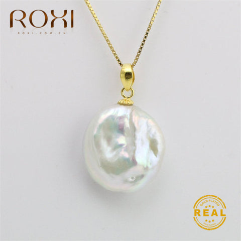 ROXI White Freshwater Pearl Pendant Necklace Gold Clavicle Chain Necklace Women Baroque Pearl Choker Fashion Jewelry Accessories