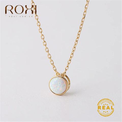 ROXI White Opal Pendant Necklace for Women Choker Jewelry Gold Long Chain Necklace Christmas Gift Fashion Statement Necklaces