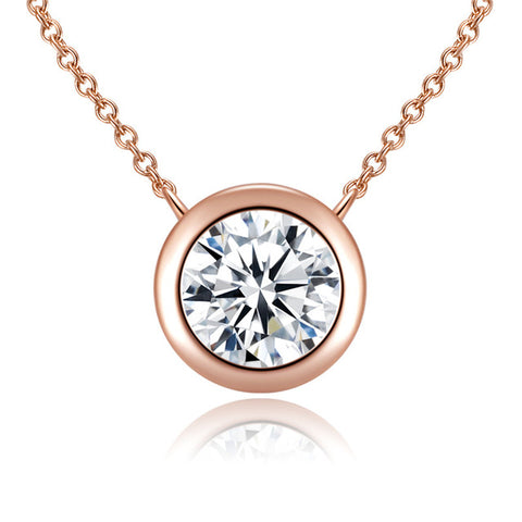 ROXI Women Necklace Round Pendant Necklace with Shining Austrian Zircon Rose Gold Color Necklace Jewelry collier femme Dropship