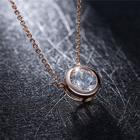 ROXI Women Necklace Round Pendant Necklace with Shining Austrian Zircon Rose Gold Color Necklace Jewelry collier femme Dropship