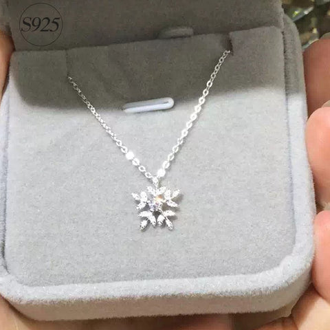 RYOUCUTE 100% Real Pure New 925 Sterling Silver Zirconia Snowflake Necklaces Pendants for Women Wedding Jewelry Kolye Collares