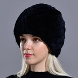 Raglaido Rabbit winter fur hat for Women Russian Real Fur Knitted Cap headgea Winter Warm Beanie Hats 2019 fashion brand LQ11279